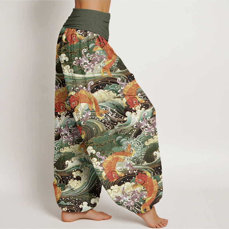 Buddha Stonesカジュアル鯉の海の波模様レディース伸縮性ウエストハーレムパンツ - image 10