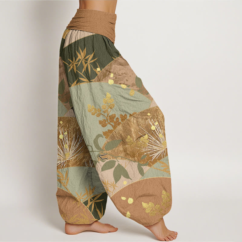 Buddha Stonesと半円の葉柄レディース伸縮性ウエストハーレムパンツ - image 3