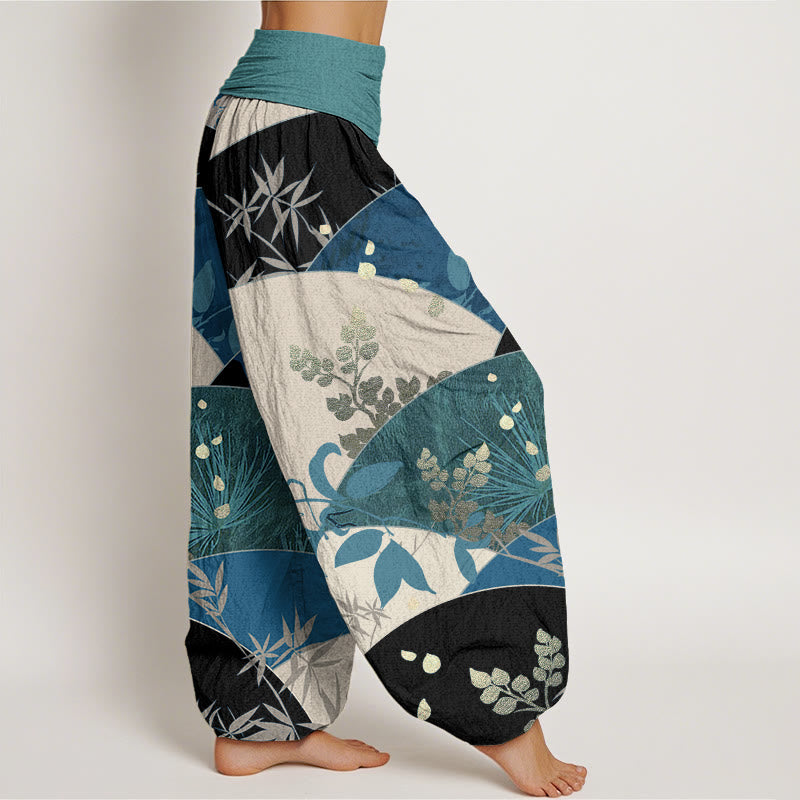 Buddha Stonesと半円の葉柄レディース伸縮性ウエストハーレムパンツ - image 7