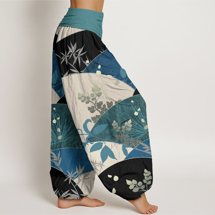 Buddha Stonesと半円の葉柄レディース伸縮性ウエストハーレムパンツ - image 7