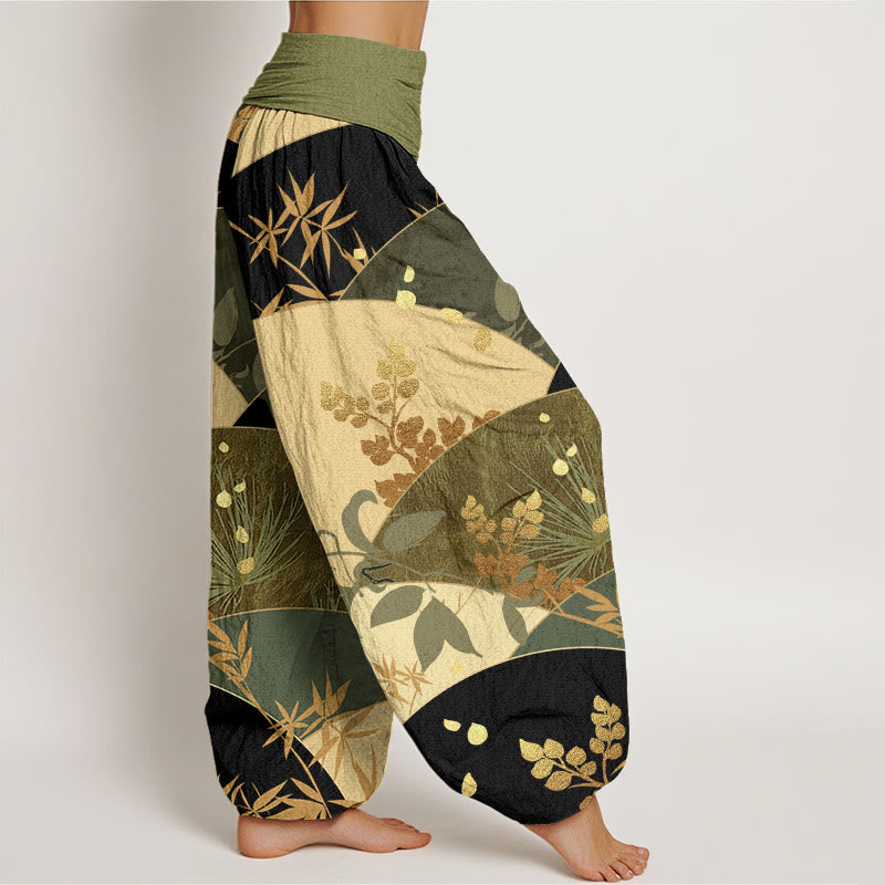 Buddha Stonesと半円の葉柄レディース伸縮性ウエストハーレムパンツ - image 10