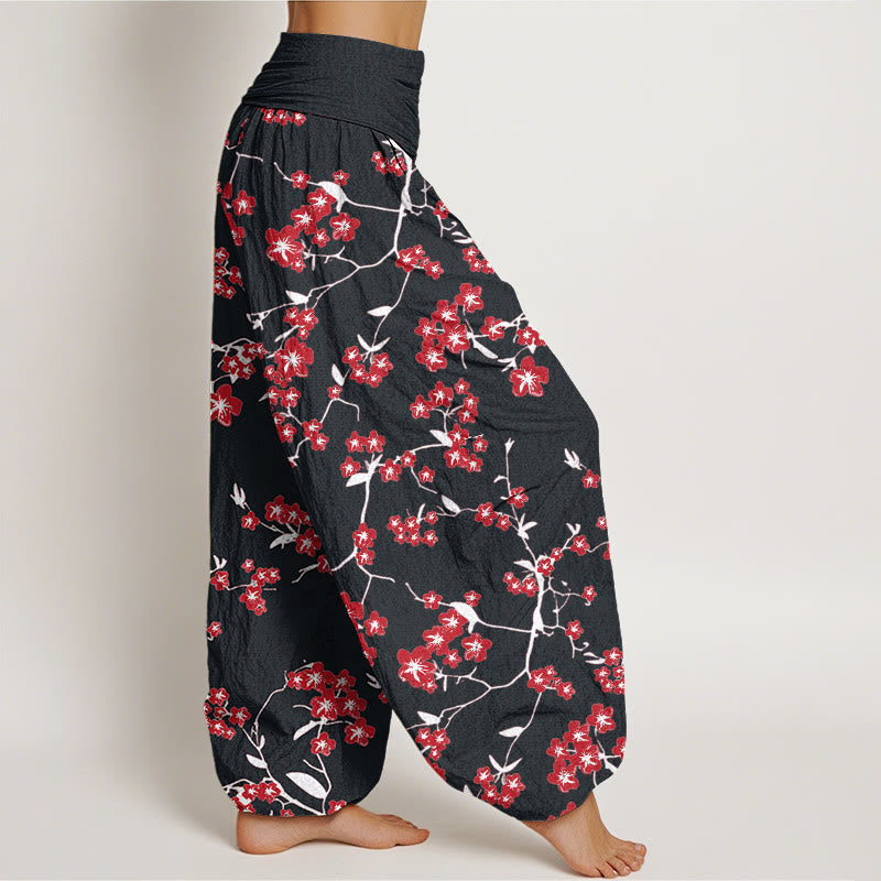 Buddha Stonesレッドピーチブロッサム柄レディース伸縮性ウエストハーレムパンツ - image 10