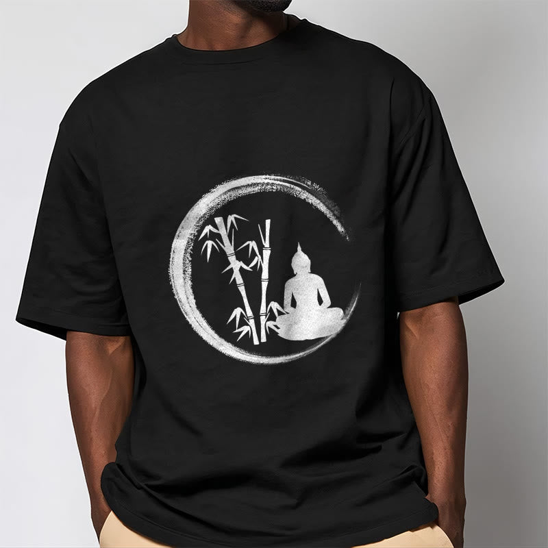 Buddha Stones禅仏像 座禅 竹 瞑想 Tシャツ - image 1