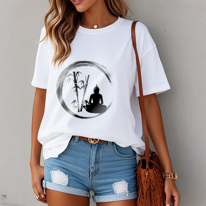 Buddha Stones禅仏像 座禅 竹 瞑想 Tシャツ - image 6