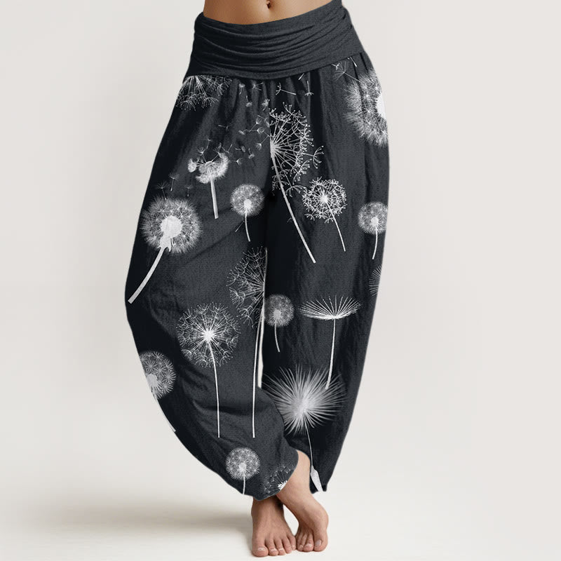 Buddha Stonesカジュアル タンポポ柄 レディース 伸縮性ウエスト ハーレムパンツ - 黒 - US22、 UK/AU26、 EU54 (6XL) - image 1