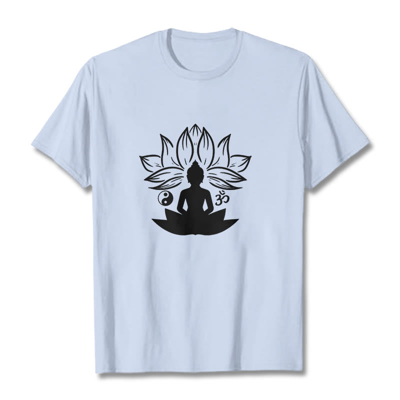 Buddha Stonesオム 陰陽 仏像 蓮華座 瞑想 Tシャツ - ライトシアン - 2XL - image 18