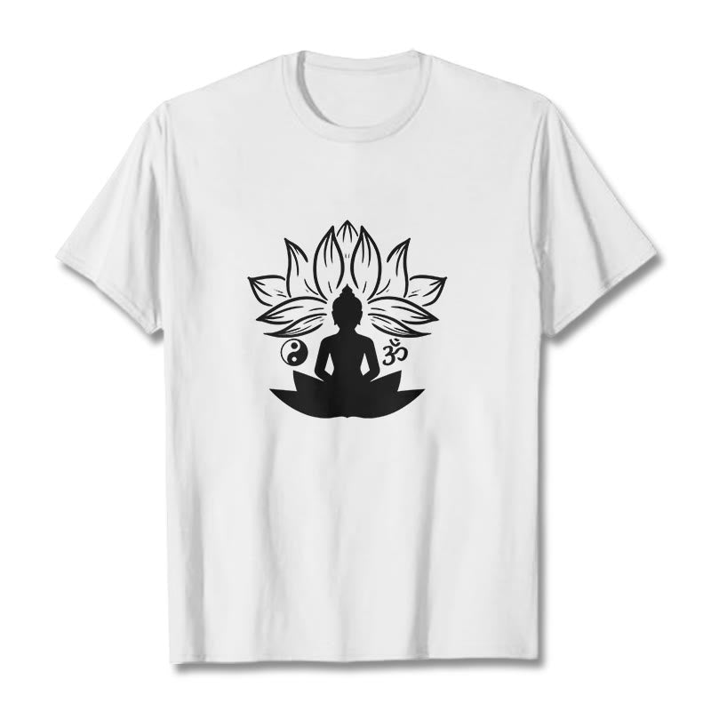 Buddha Stonesオム 陰陽 仏像 蓮華座 瞑想 Tシャツ - 白 - 2XL - image 0