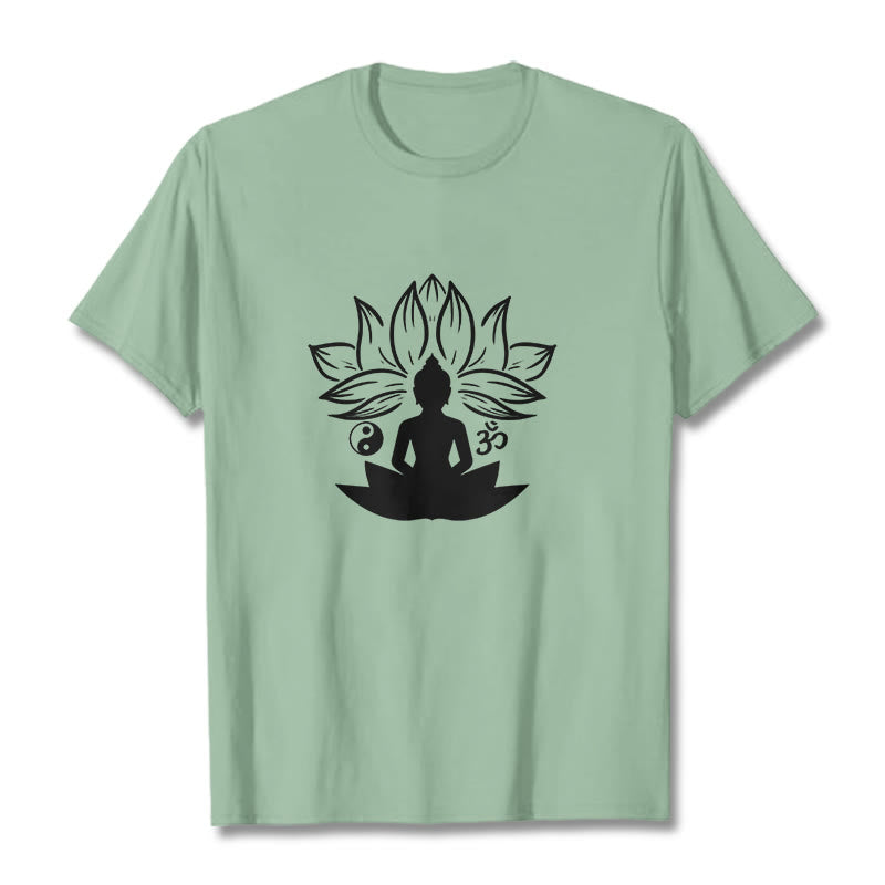 Buddha Stonesオム 陰陽 仏像 蓮華座 瞑想 Tシャツ - 淡い緑色 - 2XL - image 14