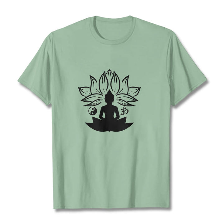 Buddha Stonesオム 陰陽 仏像 蓮華座 瞑想 Tシャツ - 淡い緑色 - 2XL - image 14
