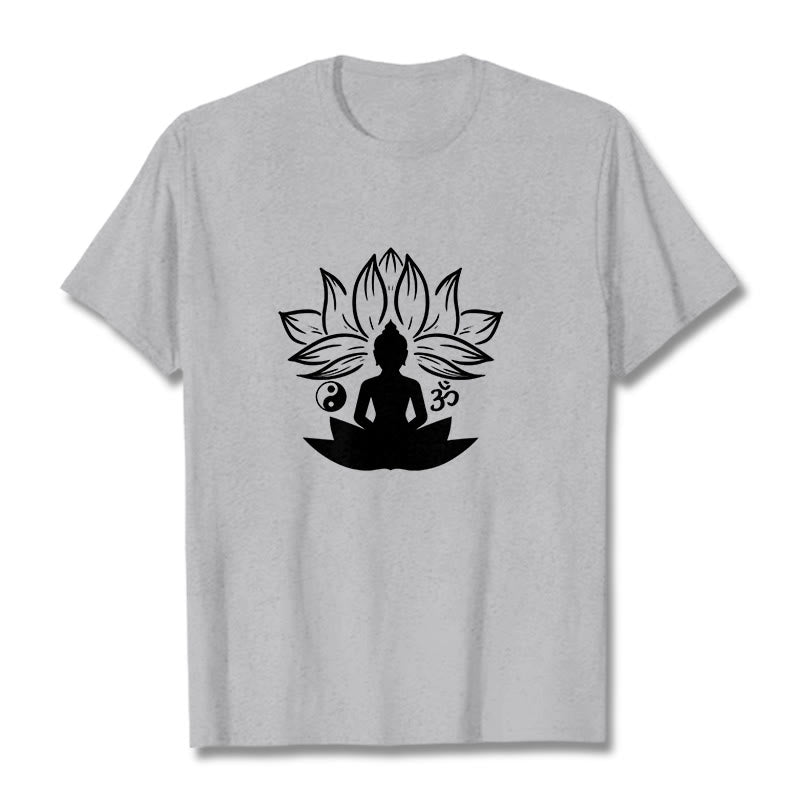 Buddha Stonesオム 陰陽 仏像 蓮華座 瞑想 Tシャツ - ライトグレー - 2XL - image 19