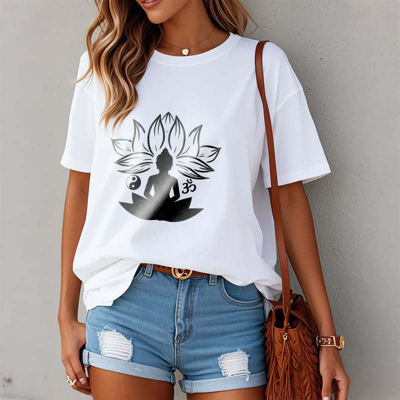 Buddha Stonesオム 陰陽 仏像 蓮華座 瞑想 Tシャツ - image 2