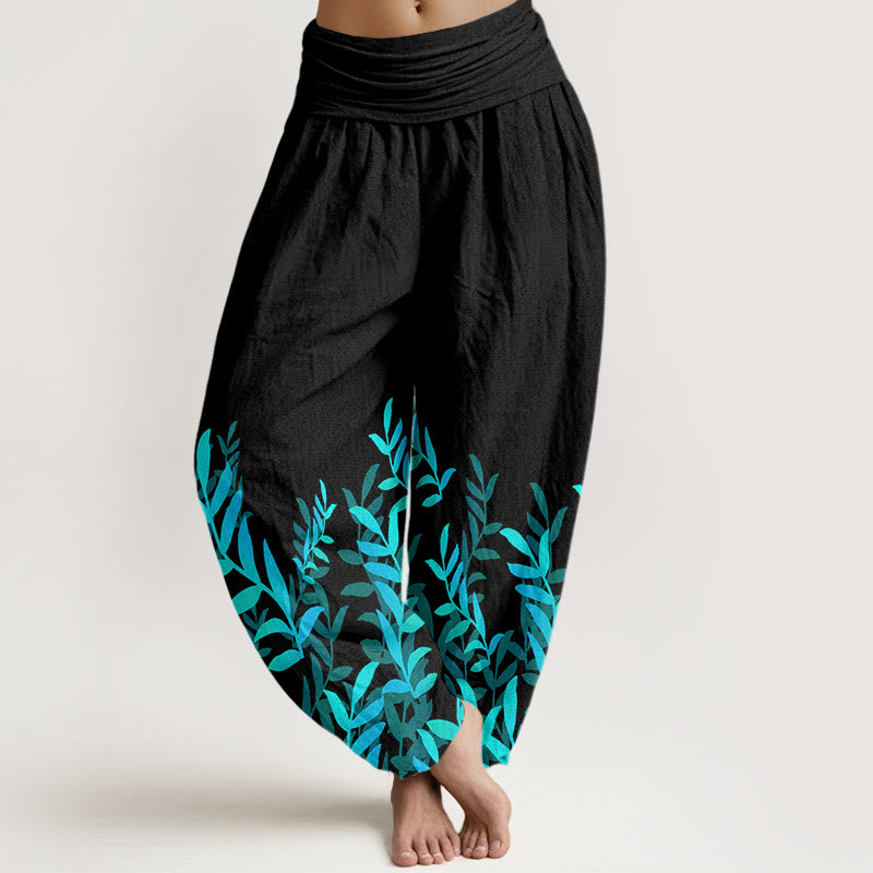 Buddha Stonesカジュアル リーフ柄 レディース 伸縮性ウエスト ハーレムパンツ - 黒 - US22、 UK/AU26、 EU54 (6XL) - image 1