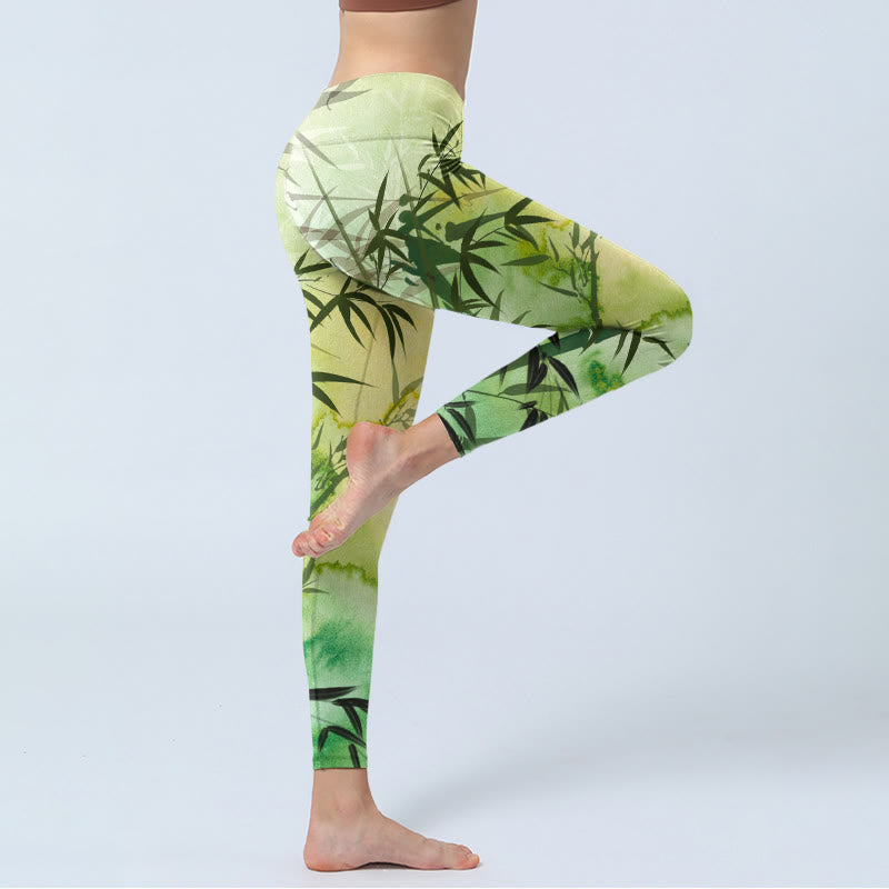 Buddha Stonesと竹の模様がプリントされたジムレギンス レディース ヨガパンツ - image 4