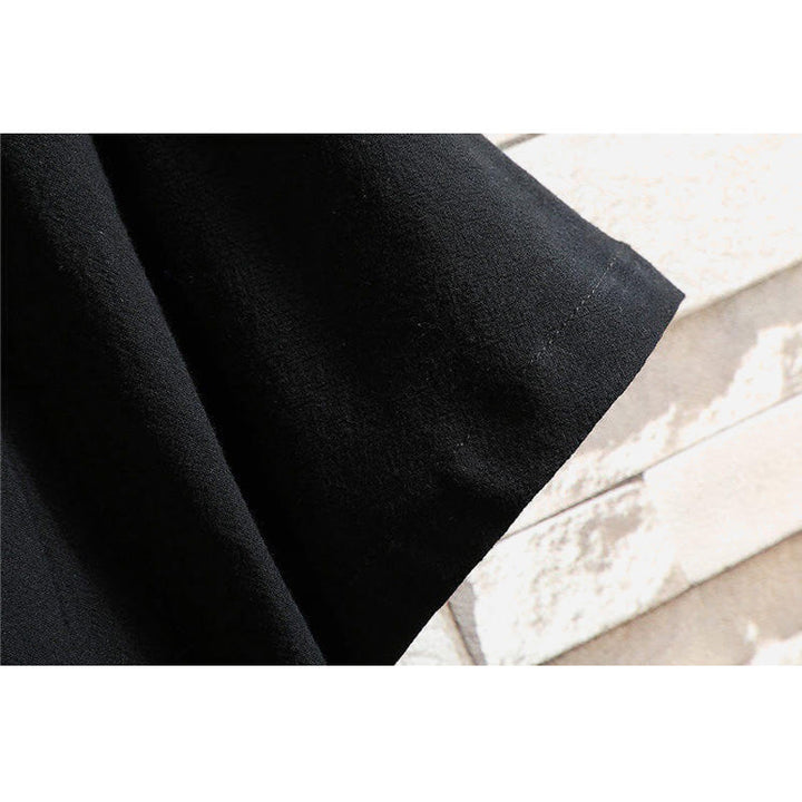 Buddha Stones唐装刺繍鶴柄サイドレースアップメンズコットンリネン半袖Tシャツ - image 5