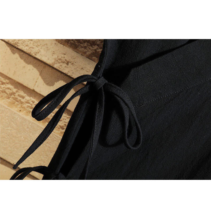 Buddha Stones唐装刺繍鶴柄サイドレースアップメンズコットンリネン半袖Tシャツ - image 6