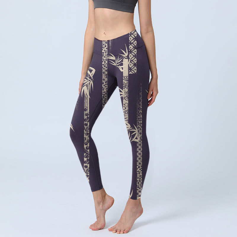 Buddha Stones、竹、水波模様プリント、ジムレギンス、レディースヨガパンツ - 黒 - US18、 UK/AU22、 EU50 (4XL) - image 1