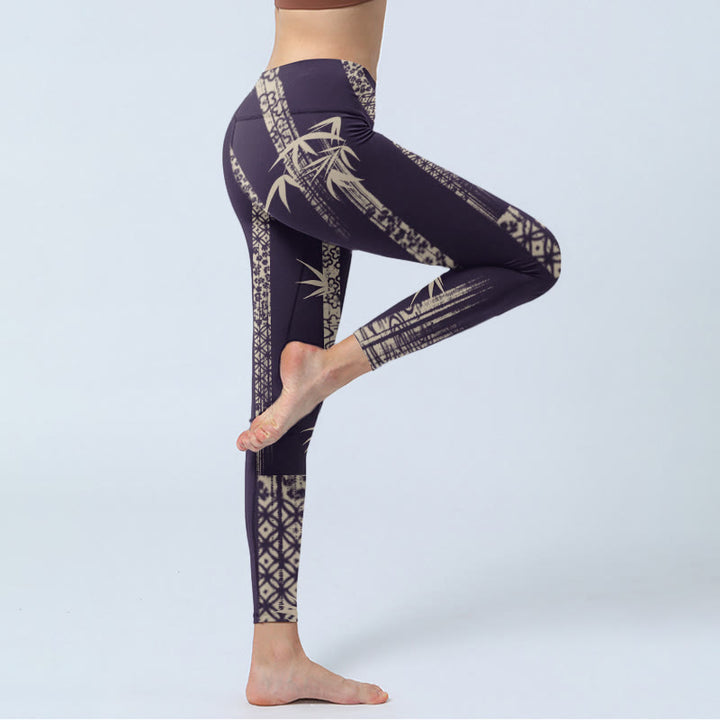 Buddha Stones、竹、水波模様プリント、ジムレギンス、レディースヨガパンツ - image 4