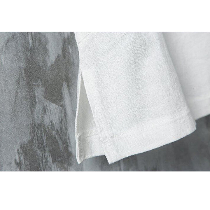 Buddha Stones夏 中国風 カエルボタン プリント メンズ 無地 パッチワーク 半袖 コットンリネン シャツ - image 6