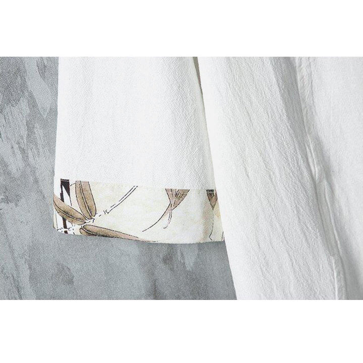 Buddha Stones夏 中国風 カエルボタン プリント メンズ 無地 パッチワーク 半袖 コットンリネン シャツ - image 4