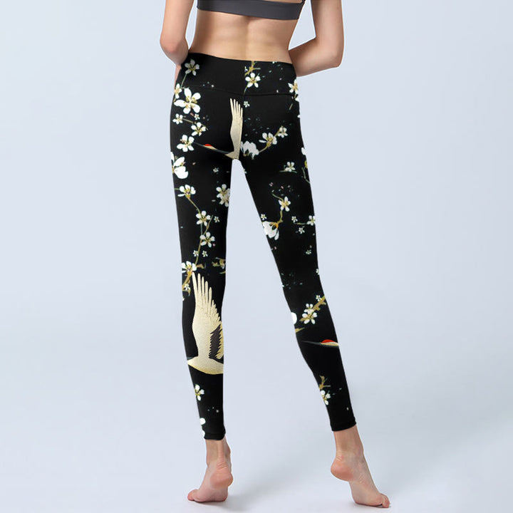 Buddha Stones、丹頂鶴、梅の花柄プリントジムレギンス、レディースヨガパンツ - image 7
