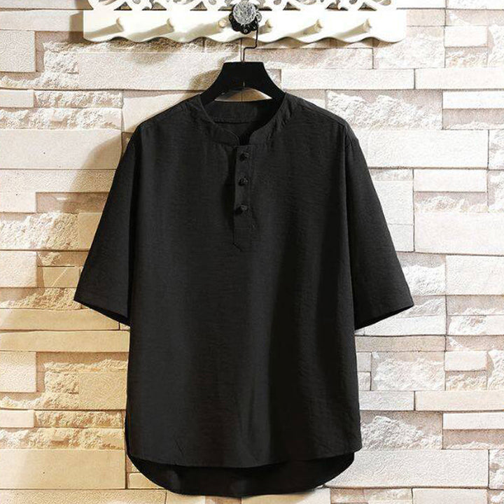 Buddha Stonesヴィンテージ カジュアル 無地 メンズ 半袖シャツ ジャケット - 黒 - US/UK/AU46、 EU56 (5XL) - image 2