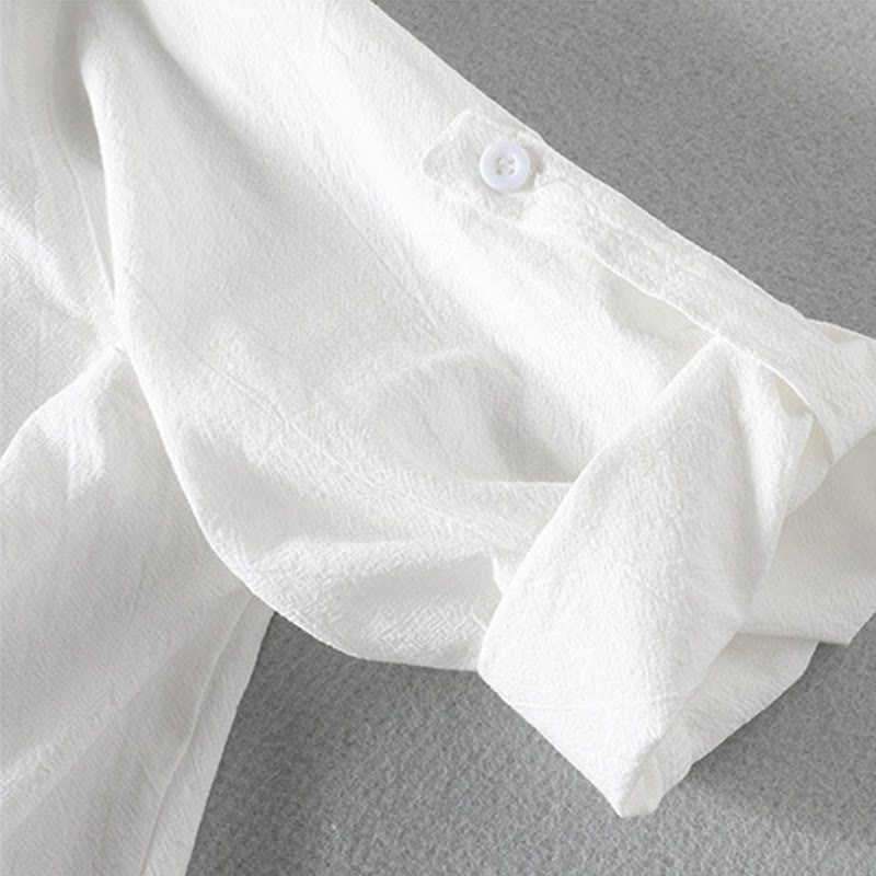 Buddha Stonesヴィンテージ カジュアル 無地 シングルブレスト 七分袖 メンズ コットンリネン シャツ ポケット付き - image 7