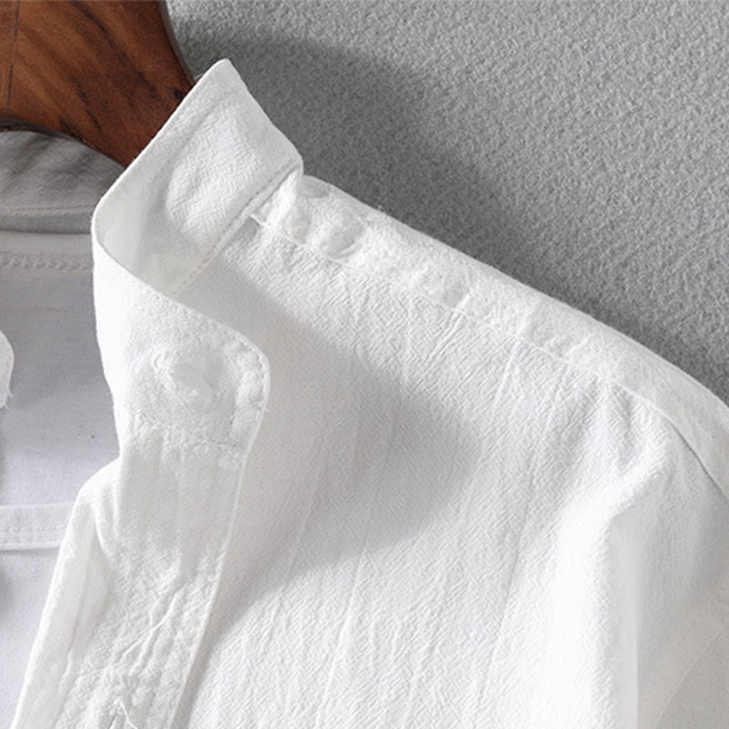 Buddha Stonesヴィンテージ カジュアル 無地 シングルブレスト 七分袖 メンズ コットンリネン シャツ ポケット付き - image 12