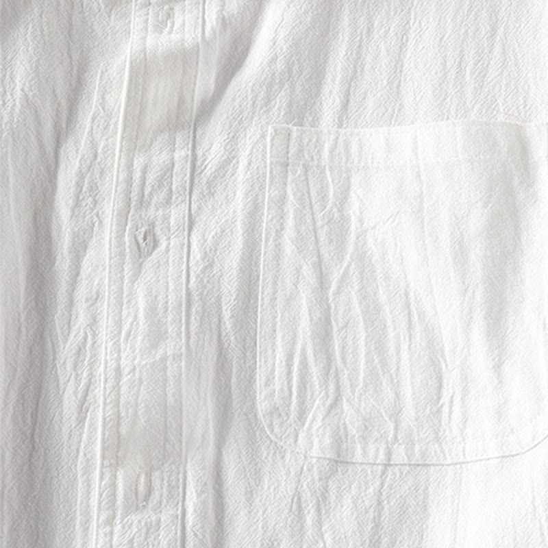 Buddha Stonesヴィンテージ カジュアル 無地 シングルブレスト 七分袖 メンズ コットンリネン シャツ ポケット付き - image 9