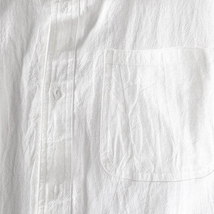 Buddha Stonesヴィンテージ カジュアル 無地 シングルブレスト 七分袖 メンズ コットンリネン シャツ ポケット付き - image 9