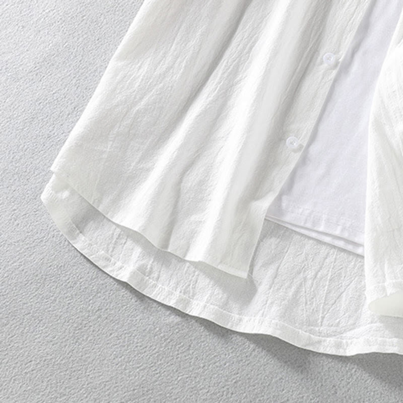 Buddha Stonesヴィンテージ カジュアル 無地 シングルブレスト 七分袖 メンズ コットンリネン シャツ ポケット付き - image 13