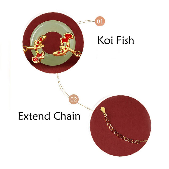 Buddha Stones 999スターリングシルバー 和田産ホワイトジェイド ダブル鯉 ピース平和のお守りチャームラッキー開運財運ブレスレット - image 6