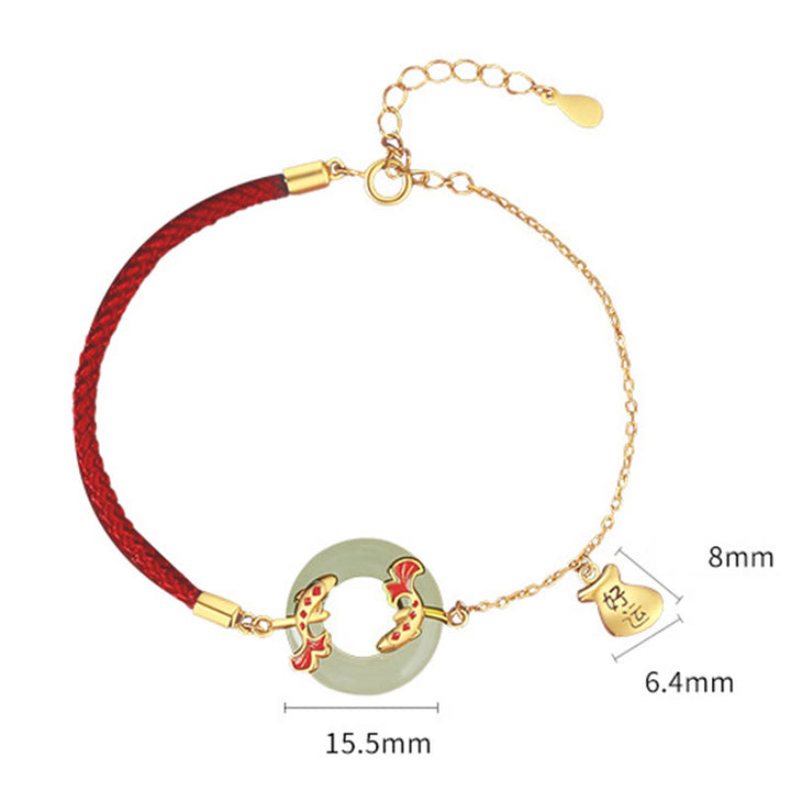 Buddha Stones 999スターリングシルバー 和田産ホワイトジェイド ダブル鯉 ピース平和のお守りチャームラッキー開運財運ブレスレット - image 8