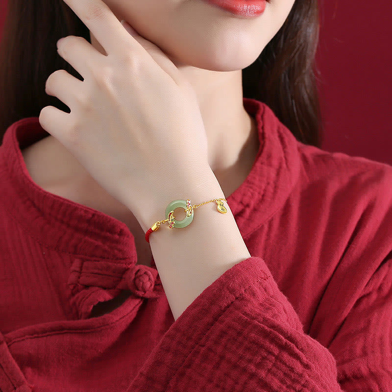 Buddha Stones 999スターリングシルバー 和田産ホワイトジェイド ダブル鯉 ピース平和のお守りチャームラッキー開運財運ブレスレット