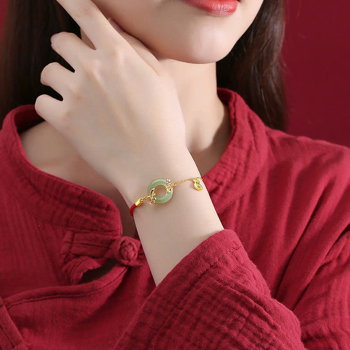 Buddha Stones 999スターリングシルバー 和田産ホワイトジェイド ダブル鯉 ピース平和のお守りチャームラッキー開運財運ブレスレット