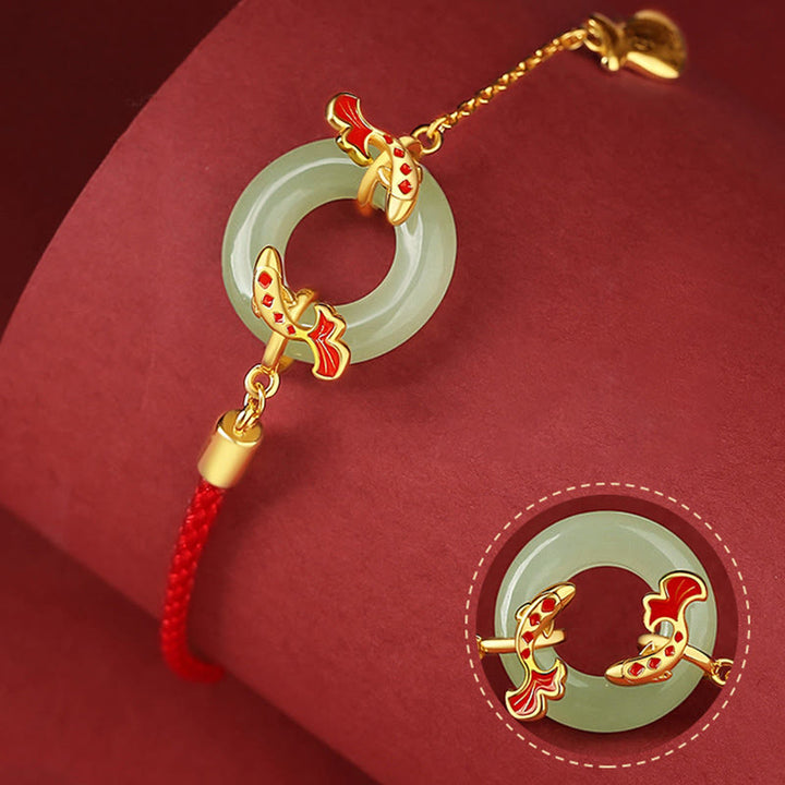 Buddha Stones 999スターリングシルバー 和田産ホワイトジェイド ダブル鯉 ピース平和のお守りチャームラッキー開運財運ブレスレット - image 5