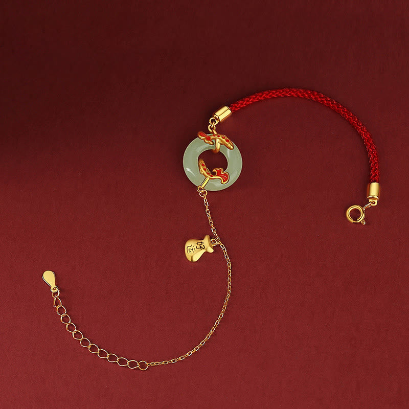 Buddha Stones 999スターリングシルバー 和田産ホワイトジェイド ダブル鯉 ピース平和のお守りチャームラッキー開運財運ブレスレット - image 3