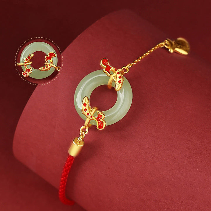 Buddha Stones 999スターリングシルバー 和田産ホワイトジェイド ダブル鯉 ピース平和のお守りチャームラッキー開運財運ブレスレット - image 2