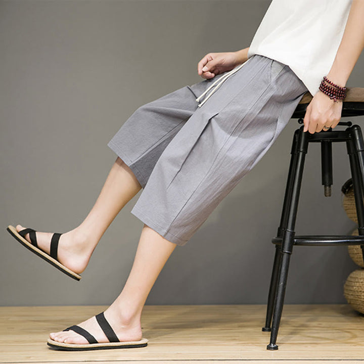 Buddha Stonesカジュアル サマー ドローストリング 無地 クロップド丈 コットンリネン メンズ ハーレムパンツ ポケット付き - ダークグレー - US/UK/AU46、 EU56 (5XL) - image 18