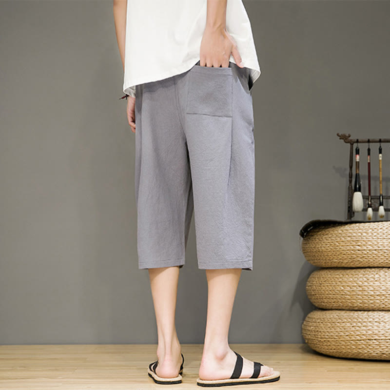 Buddha Stonesカジュアル サマー ドローストリング 無地 クロップド丈 コットンリネン メンズ ハーレムパンツ ポケット付き - image 23