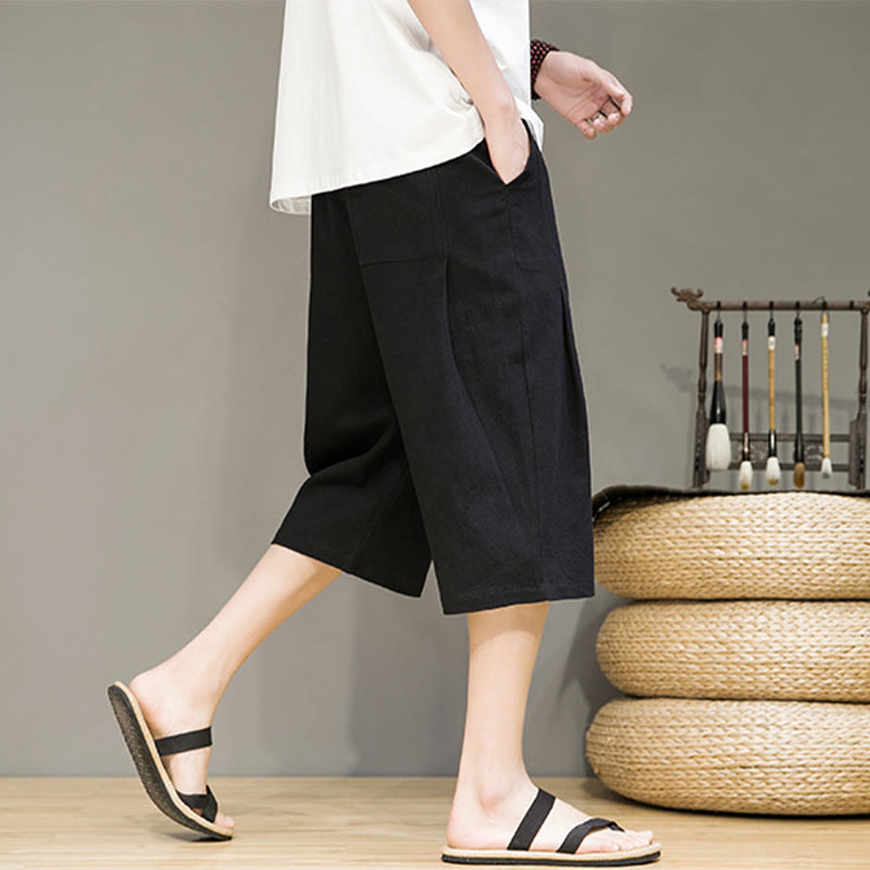 Buddha Stonesカジュアル サマー ドローストリング 無地 クロップド丈 コットンリネン メンズ ハーレムパンツ ポケット付き - image 16