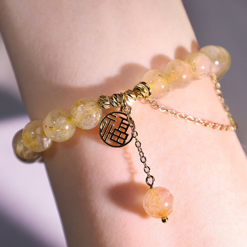 Buddha Stonesシトリン幸運福キャラクター幸福ブレスレット