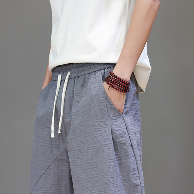 Buddha Stonesヴィンテージ ジャカード 無地 ドローストリング クロップド丈 コットンリネン メンズ ハーレムパンツ ポケット付き - image 10