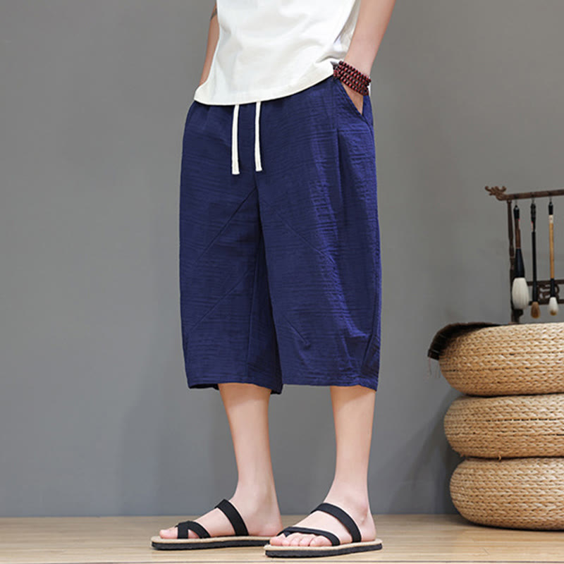 Buddha Stonesヴィンテージ ジャカード 無地 ドローストリング クロップド丈 コットンリネン メンズ ハーレムパンツ ポケット付き - image 32