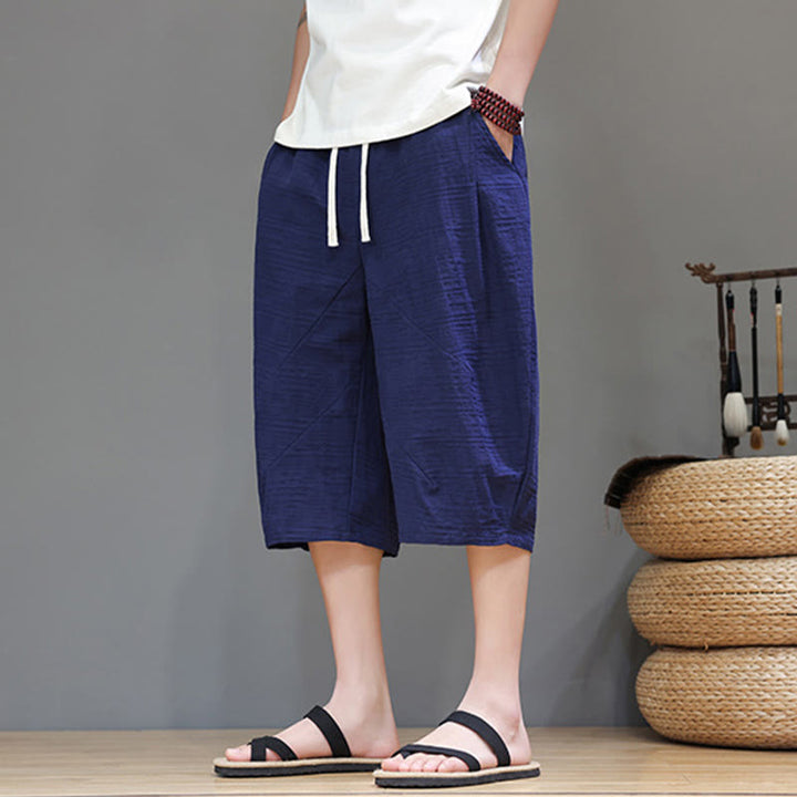 Buddha Stonesヴィンテージ ジャカード 無地 ドローストリング クロップド丈 コットンリネン メンズ ハーレムパンツ ポケット付き - image 32