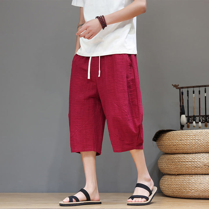 Buddha Stonesヴィンテージ ジャカード 無地 ドローストリング クロップド丈 コットンリネン メンズ ハーレムパンツ ポケット付き - クリムゾン - US/UK/AU44、 EU54 (4XL) - image 23