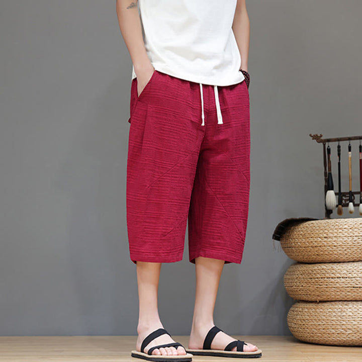 Buddha Stonesヴィンテージ ジャカード 無地 ドローストリング クロップド丈 コットンリネン メンズ ハーレムパンツ ポケット付き - image 26