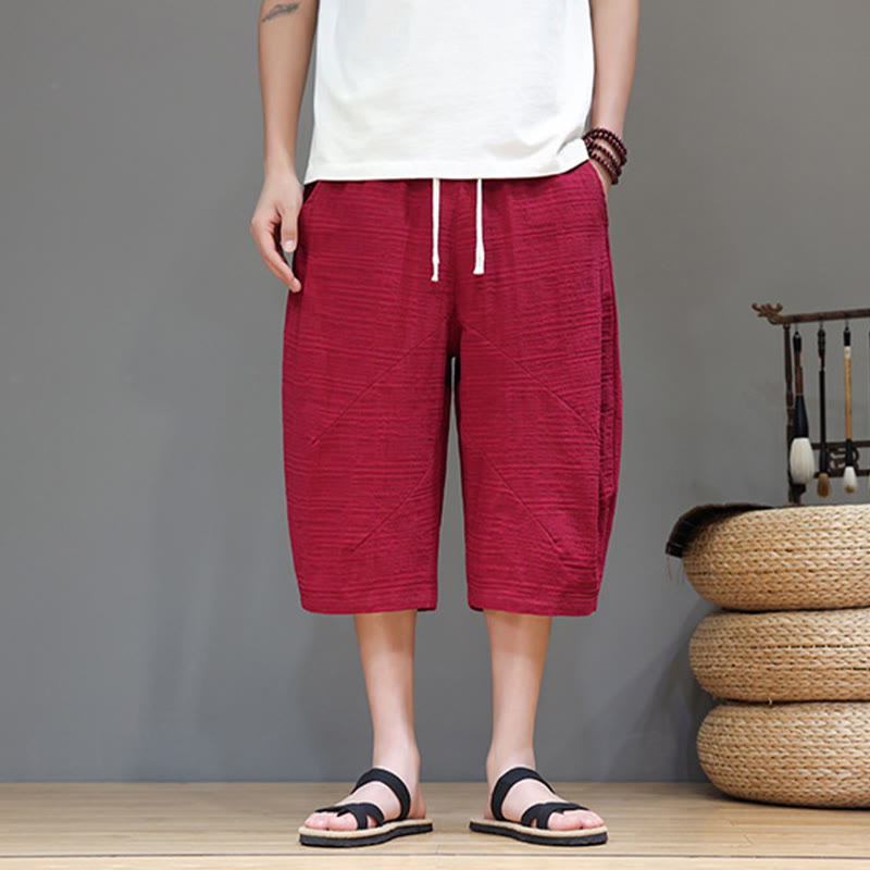 Buddha Stonesヴィンテージ ジャカード 無地 ドローストリング クロップド丈 コットンリネン メンズ ハーレムパンツ ポケット付き - image 28