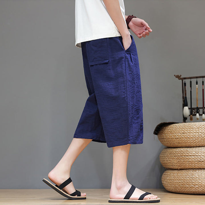 Buddha Stonesヴィンテージ ジャカード 無地 ドローストリング クロップド丈 コットンリネン メンズ ハーレムパンツ ポケット付き - image 37