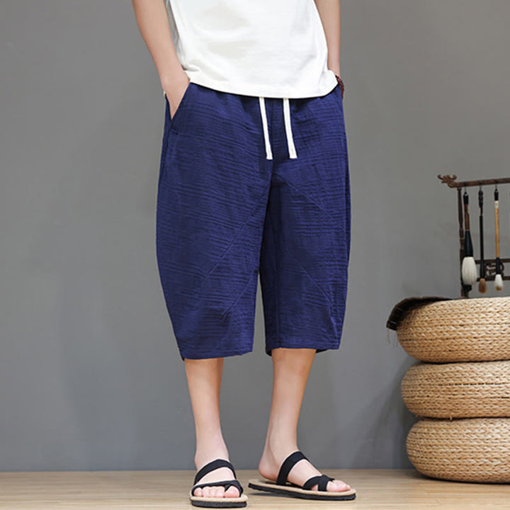 Buddha Stonesヴィンテージ ジャカード 無地 ドローストリング クロップド丈 コットンリネン メンズ ハーレムパンツ ポケット付き - image 34