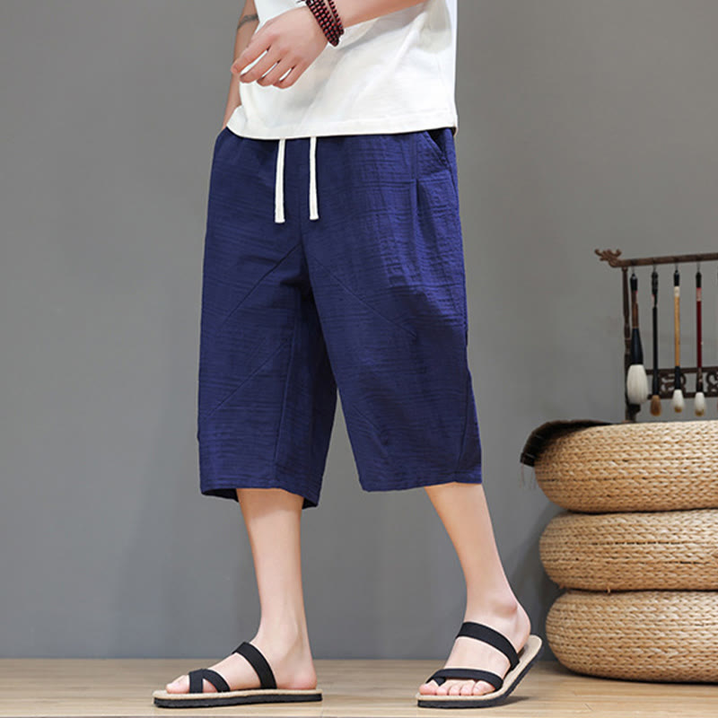 Buddha Stonesヴィンテージ ジャカード 無地 ドローストリング クロップド丈 コットンリネン メンズ ハーレムパンツ ポケット付き - image 36